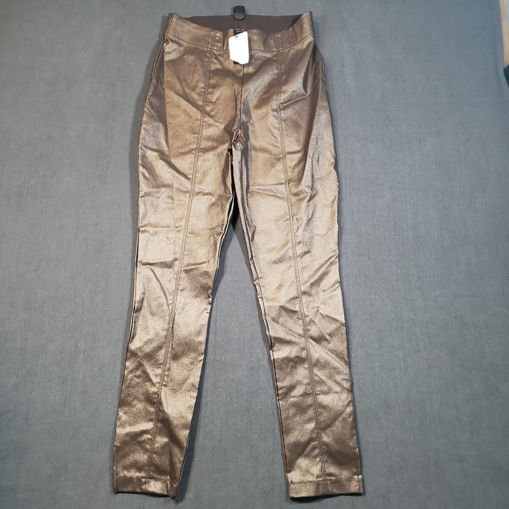 Hue Leggings Womens Small Bronze Metallic Coated High Rise Seam Front U24566H